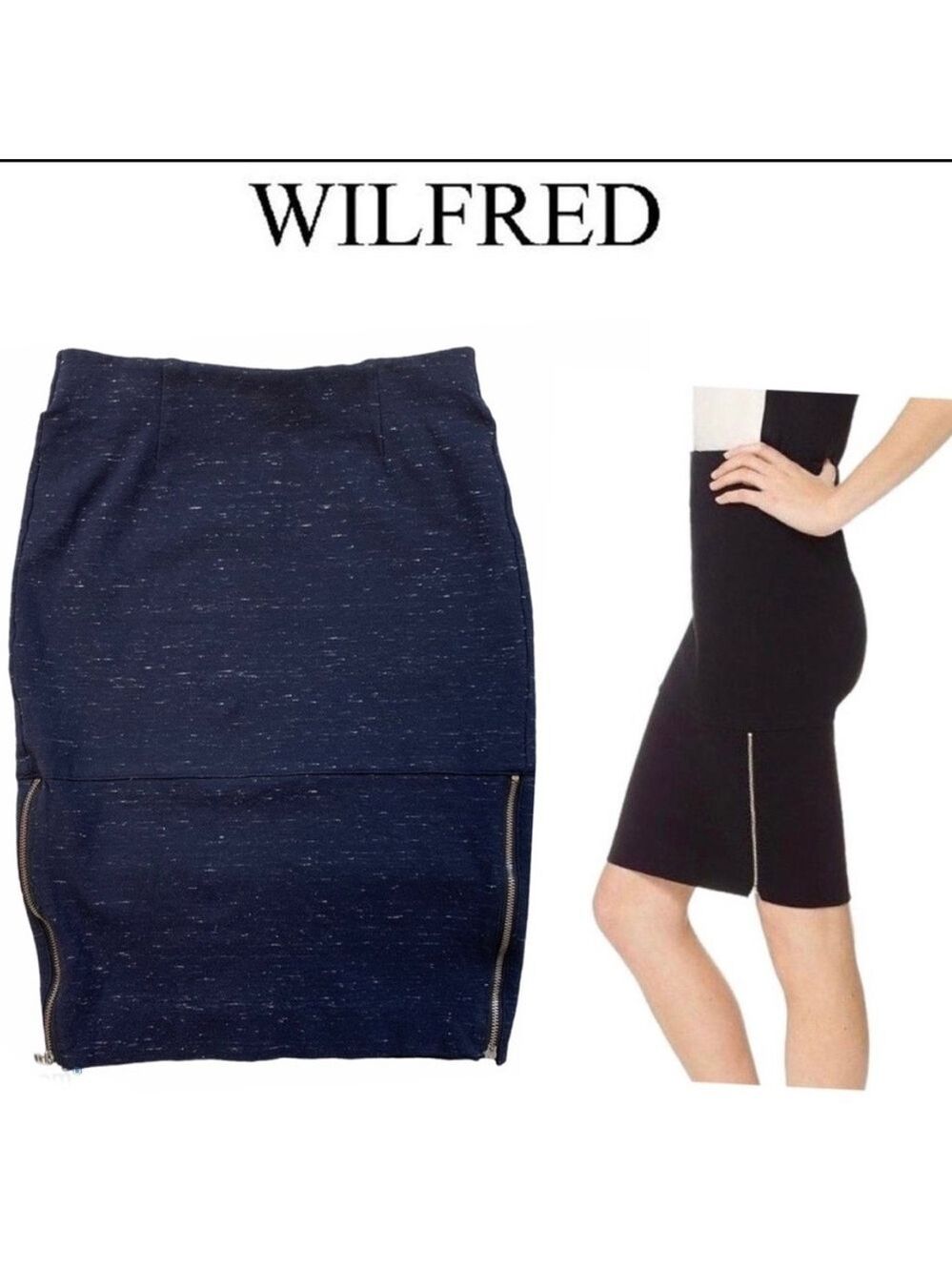Aritzia Wilfred Navy Marbled Side Zip Bodycon Pencil Skirt, size 4